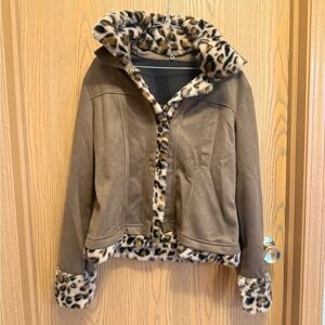 Kohl's Brown Faux Fur Leopord Print Jacket